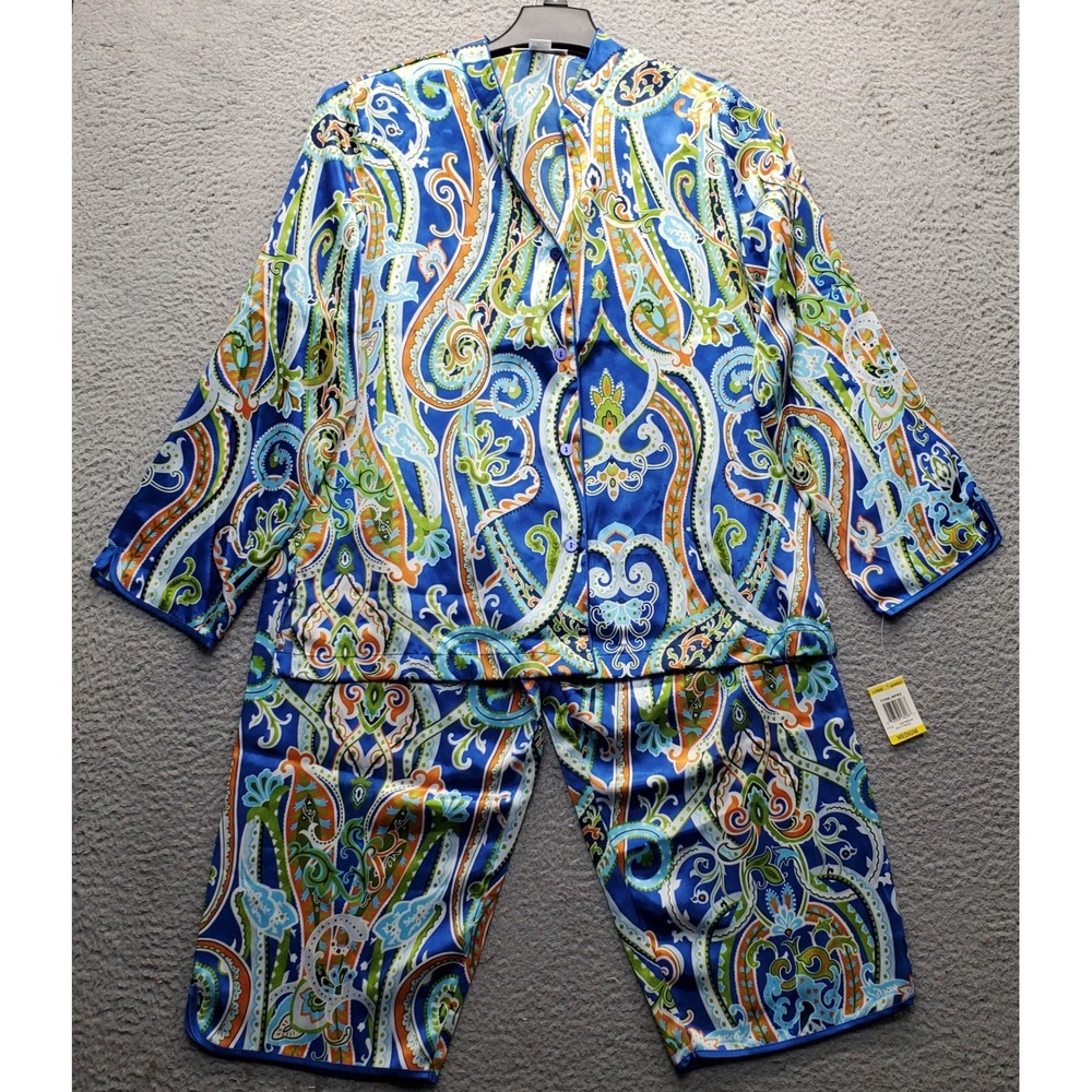Morgan Taylor Intimates 2 Piece Pajama Set Womens Medium Multi Satin Paisley